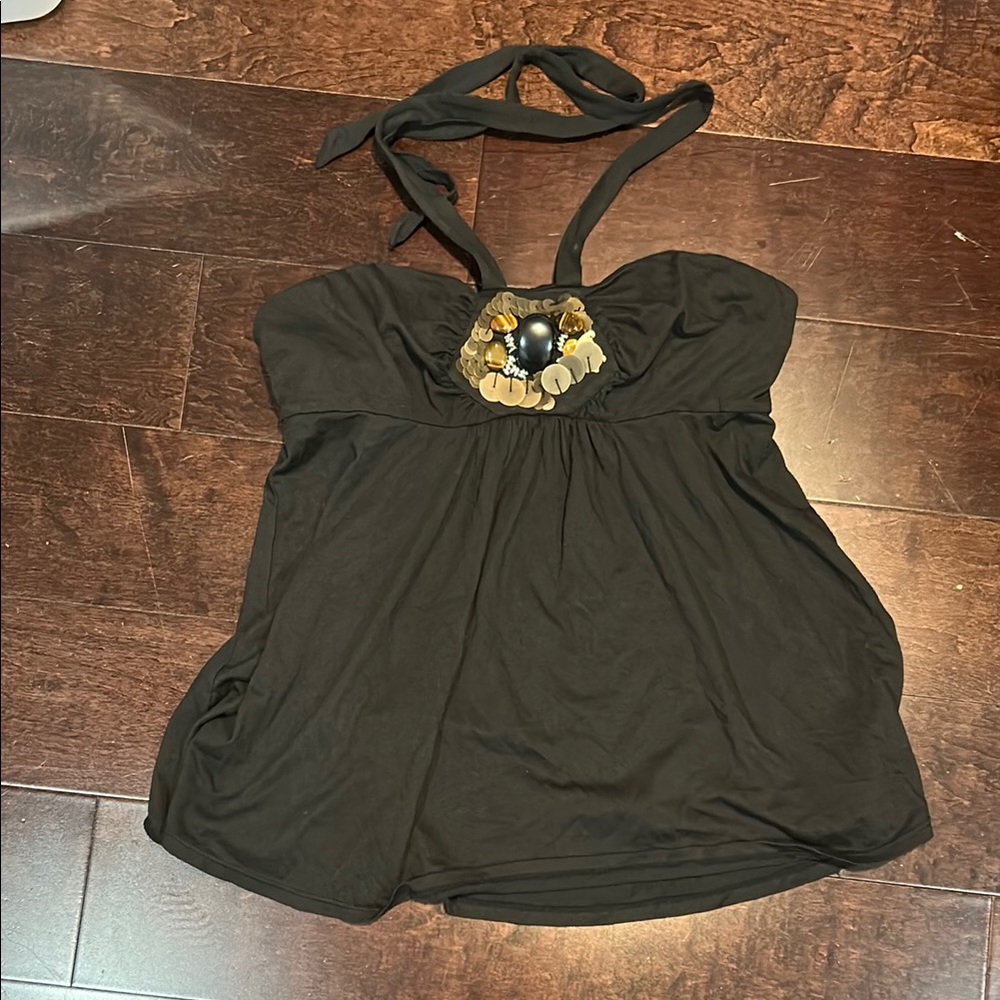 Victoria Secret Black Embellished Halter Tank Top